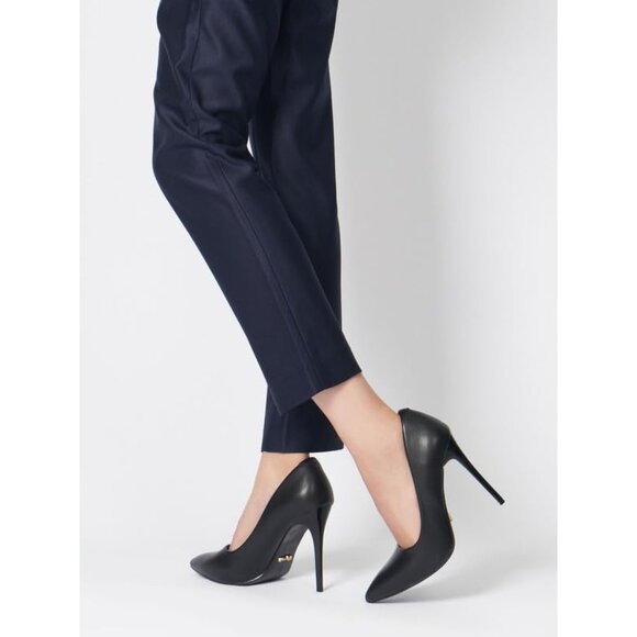 Womens Pu Black Polyurethane (PU) Pointed Closed Toe Slip On Heels Leather Pumps - Picture 4 of 8